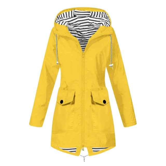 DDAPJ pyju Manteau de Pluie Imperméable pour Femme en Liquidation 2023, Coupe-Vent Léger à Capuche avec Doublure à Rayures et Poches, Imperméable Compressible pour la Randonnée, le Voyage et l'Extérieur