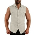 thumbnail image 1 of Diufon Mens Sleeveless Button Down Shirts Cotton Linen Summer Beach Vacation Basic Tank Shirts with Pockets, 1 of 7