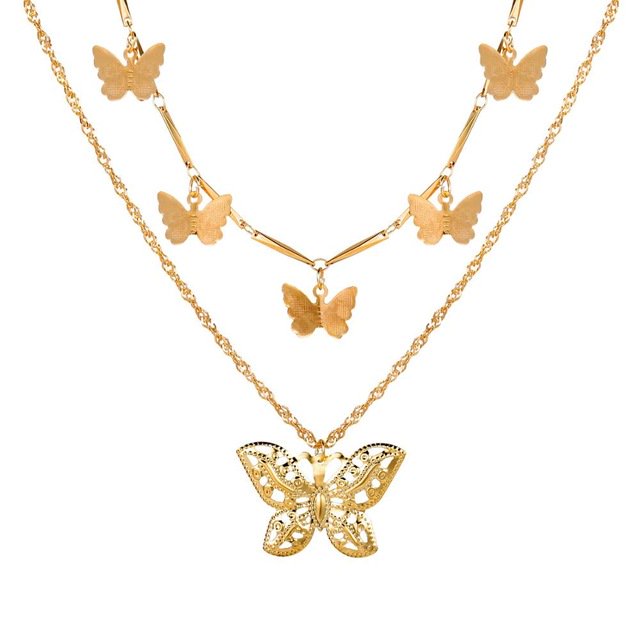 Collar Con Colgante De Perlas Coreanas De Cristal Mariposa Multicapa Cadena Accesorios De Joyería Para Mujeres Gao Jiahui unisex