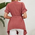 thumbnail image 4 of Blusa larga de lunares suizos Cintura con lazo Mangas con volantes Ribete de encaje Dobladillo curvo Blusa tipo túnica con cuello en V Top, 4 of 6