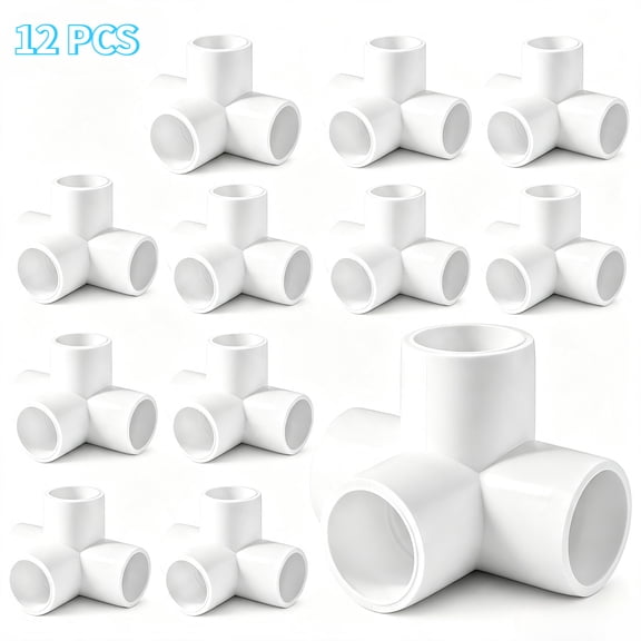 4 Way PVC Pipe Fittings 1/2 Inch, PVC Elbow Corner Side Outlet Tee Fitting, SCH40 Furniture Grade PVC Pipe Connectors - Fits 1/2" PVC Pipes, 12 Pieces