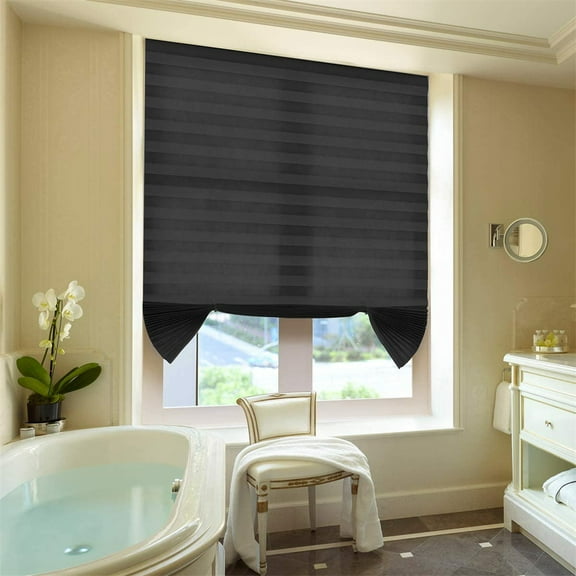 Temporary Cordless Blinds Light Filtering Fabric Pleated Shades for Windows, Black 60*150CM/24*60 Inch