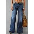 thumbnail image 4 of Wide Straight Leg Mid Rise Baggy Pocket Denim Jeans Without Belt Dark Blue L, 4 of 9
