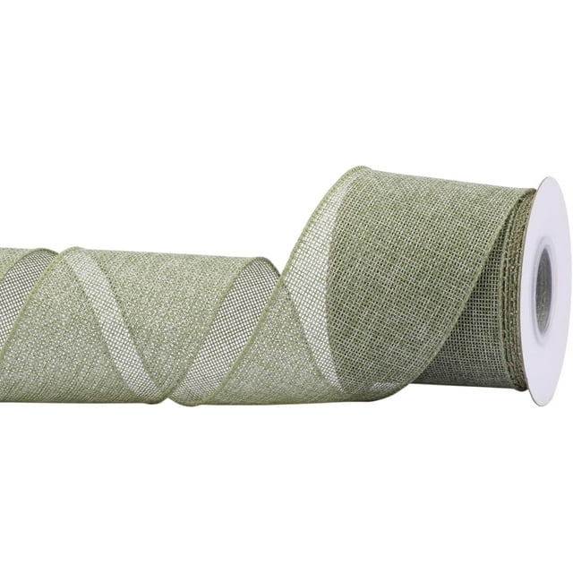 Joycrosso Burlap Wired Edge Ribbon 3 inch x 10 Yards, Spring Moss, Ideal for Crafting, Gift Wrapping, Wreath, Christmas Tree, and Rustic Wedding Decorations