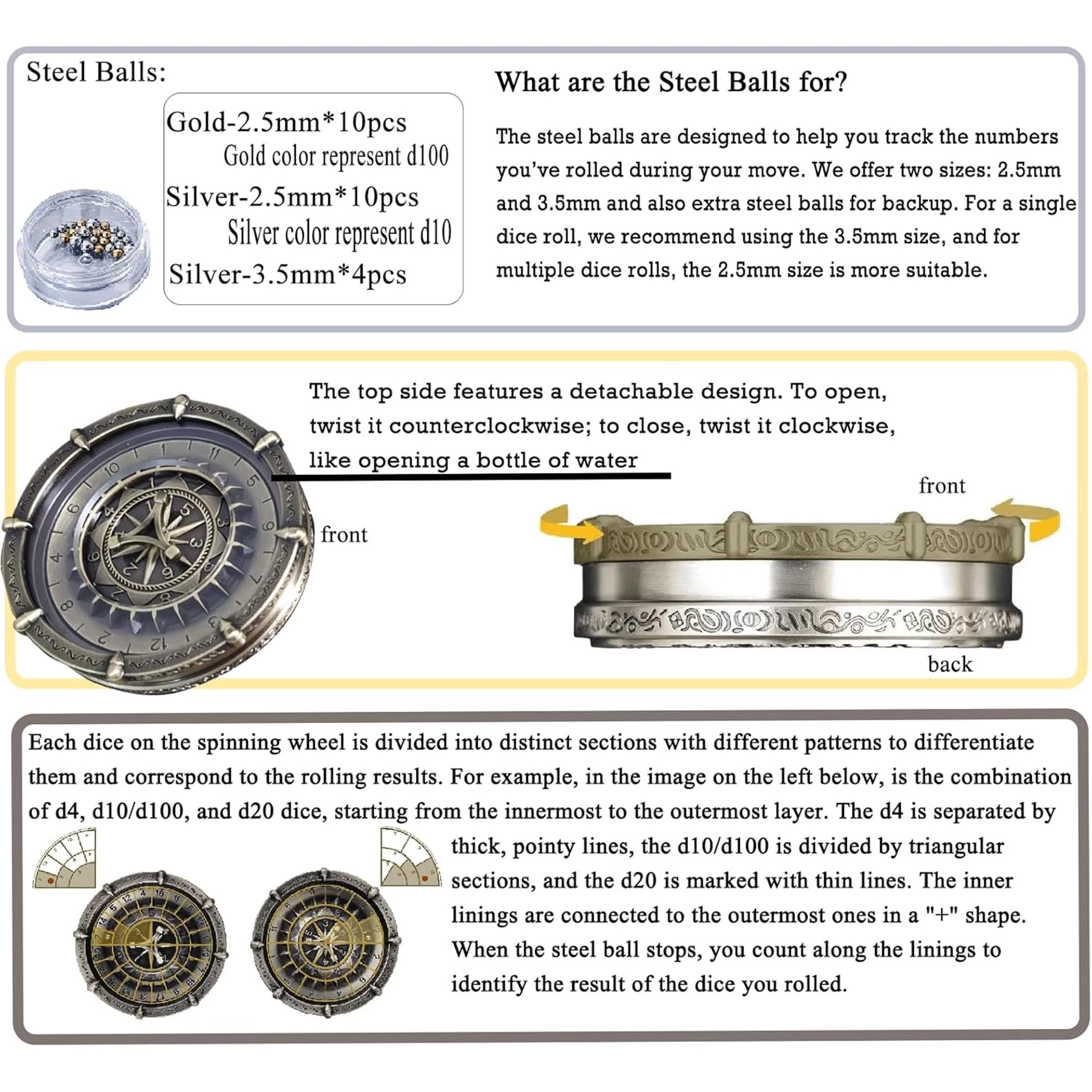 Metal DND Dice Spinner/Wand Dice, Cthulhu Awaken, Random King 7-in-2 Dual-Spin Wheels Dice