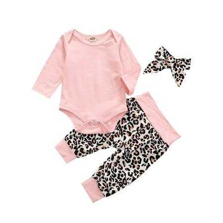 

Bmnmsl Autumn Winter Baby Girl Outfit Jumpsuit Leopard Pants Headscarf