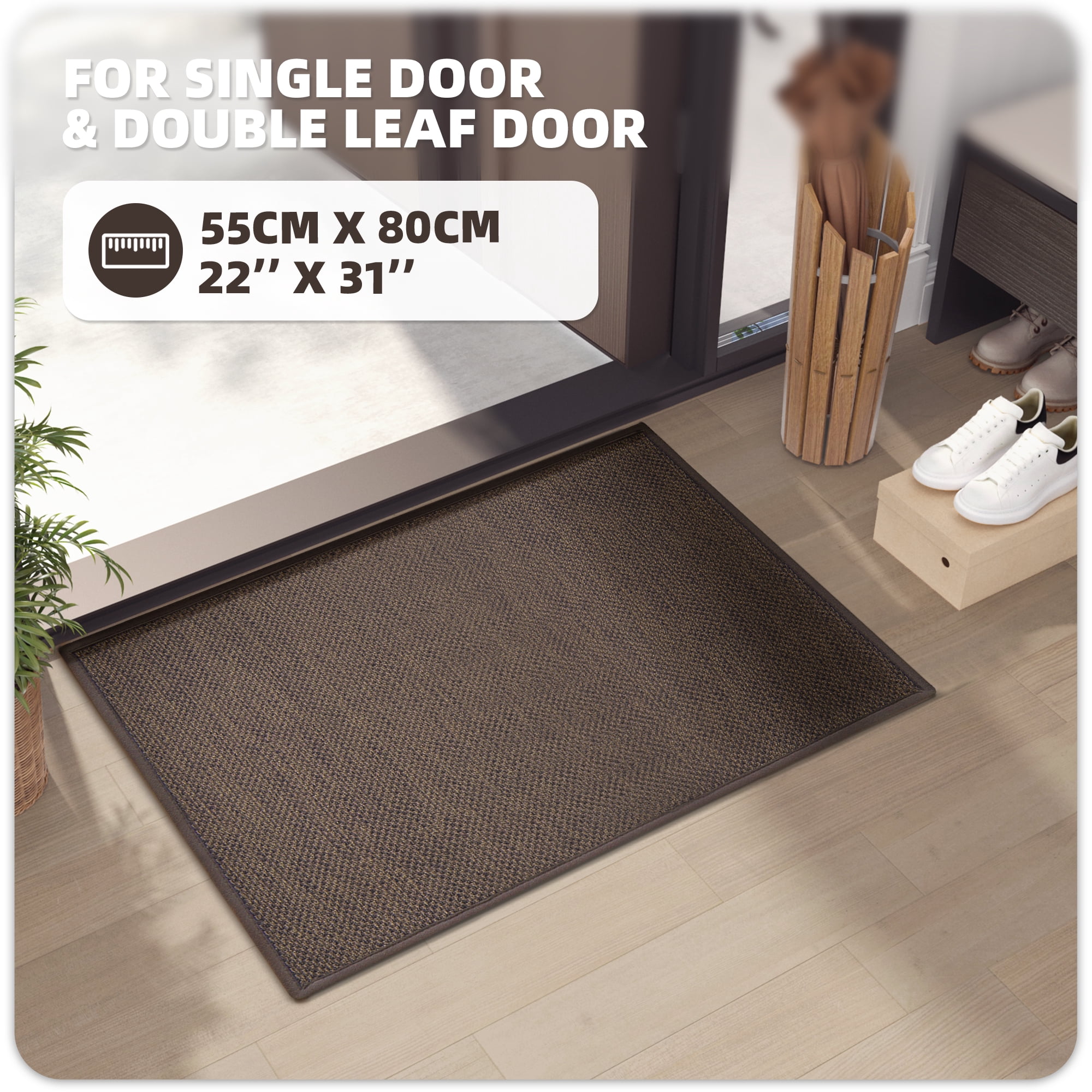 PABUBE Indoor Doormat 22" x 31", Non Slip Door Mats for Inside Washable, Front Door Entry Rug for Entryway Indoor, Dirt Trapper Absorbent Welcome Floor Mats for Home Indoor, Brown