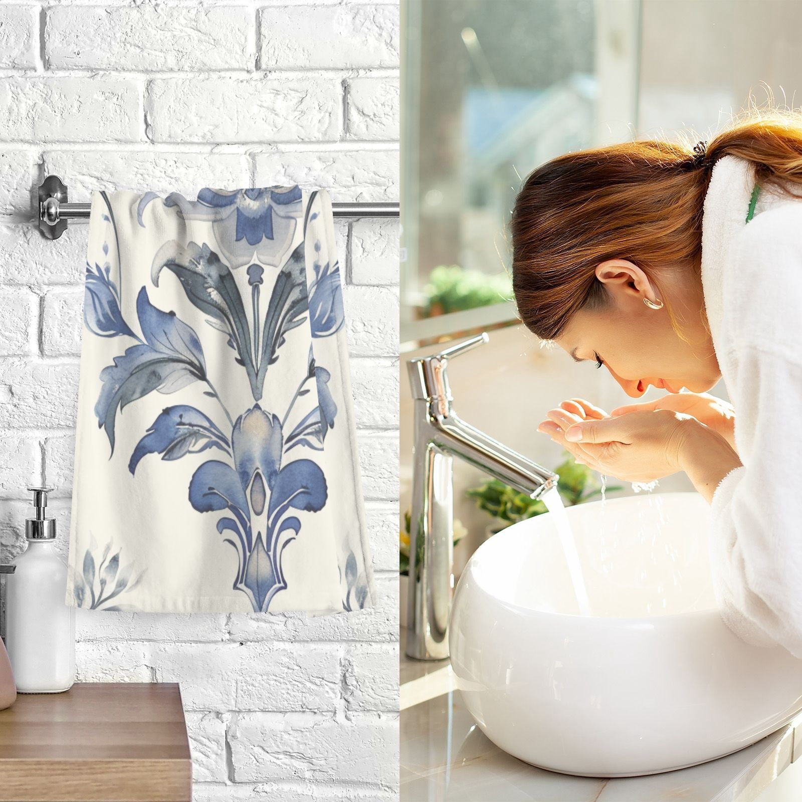 Boho Tribal Floral Flowers Hand Towel Bath Towels Face Towels Cotton Absorbent for Home Hotel Spa Swimming Yoga Sports Decorative Towel Set of 2