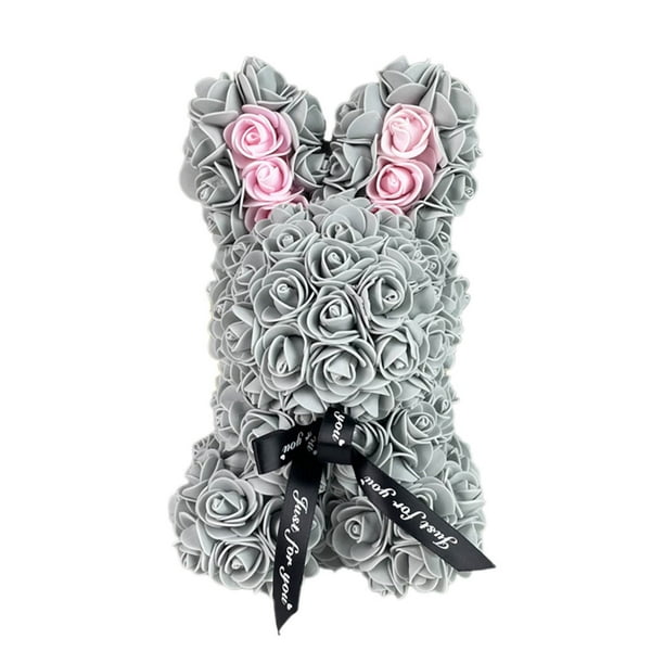 Conejito de espuma para San Valentín con rosas artificiales | Peluche suave y tierno | Muñeco decorativo "Amor eterno" | Conejito personalizado para cumpleaños, San Valentín, decoración del hog