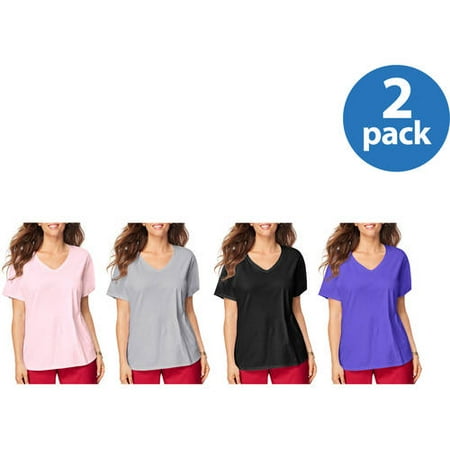 Just My Size Women;s Plus-Size Short Sleeve V-Neck T-shirt 2-pack- Value Bundle