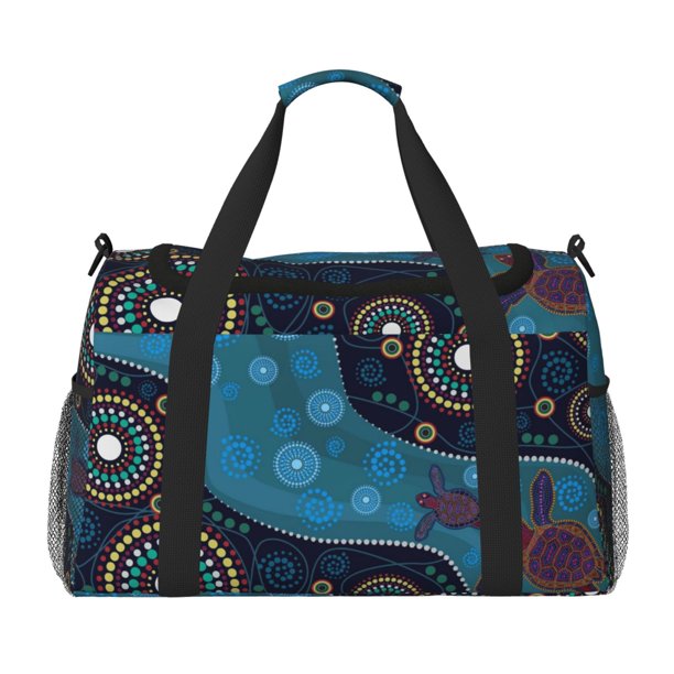 Balery Bohemian Turtle Bolsa de Gimnasio para Mujeres, Bolsa de Viaje con Bolsillo Húmedo, Bolsa de Fin de Semana para Mujeres, Bolsa de Viaje Resistente al Agua