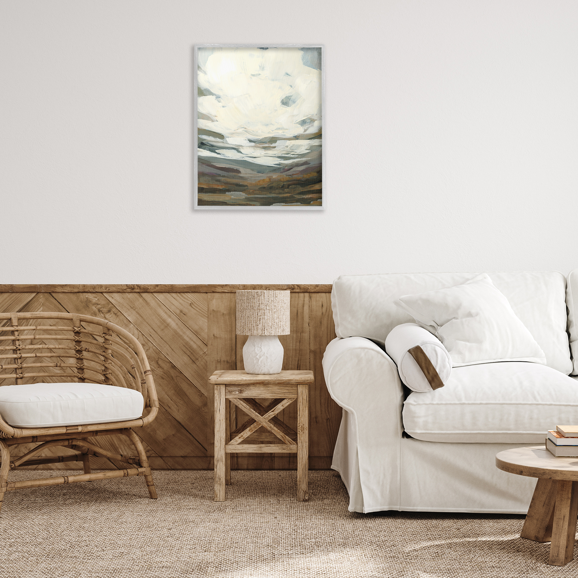 Stupell Industries Cloudy Abstract View Landscape Painting Gray Framed Art Print Wall Art, 24 x 30