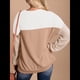 thumbnail image 5 of Camisetas Holgadas Informales de Punto con Cuello Redondo y Larga con Bloques de Color A para Mujer y Caqui M, 5 of 6