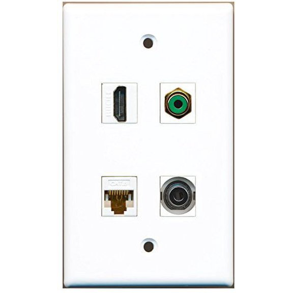 RiteAV - 1 Port HDMI 1 Port RCA Green 1 Port 3.5mm 1 Port Cat6 Ethernet White Wall Plate