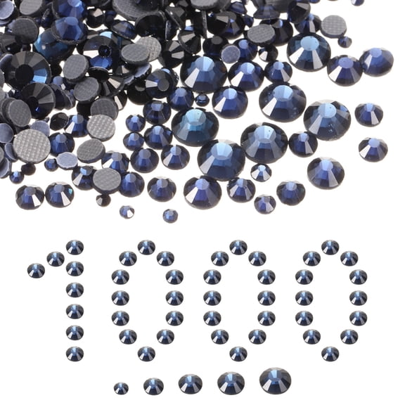 Uxcell 1000 Pcs Hotfix Rhinestones Flatback Crystal Glass Gems with Clear Bag Nail Art Kit for Crafts Clothes DIY Decoration 5 Sizes (SS6-SS20 Set,Navy Blue)