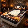 thumbnail image 3 of Erosebridal Kawaii Smiling Ghost Zipper Twin Comforter Sets with Fitted Sheet and 2 Pillowcases, Halloween Pumpkin Candle Bat Zipper Bedding Set for Boys Girls, Black Orange Cream, Black Reversible, 3 of 7