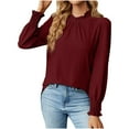 thumbnail image 2 of Leesechin Young Womens Shirts Fashion Deep Round- Neck Solid Button Long Sleeve Juniors T Shirts Top in, 2 of 4