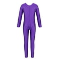thumbnail image 4 of Sinleey Kids Boys Girls Long Sleeve Full Body Jumpsuit Ballet Dance Gymnastic Sports Leotard Bodysuit Purple 7-8, 4 of 7