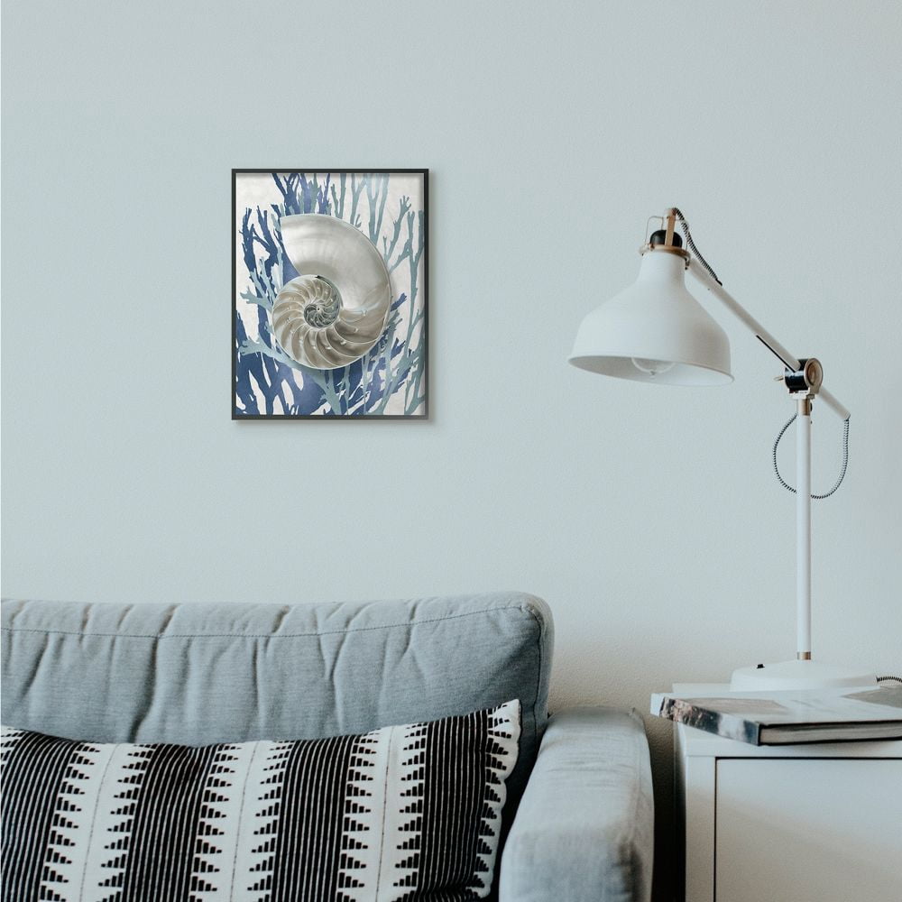 Stupell Industries Shell Coral Beach Blue Design Framed Wall Art by Caroline Kelly