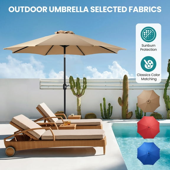 EDX 9FT Outdoor Patio Umbrella, Outdoor Table Umbrella, Yard Umbrella, Market Umbrella with 8 Sturdy Ribs, Push Button Tilt and Crank