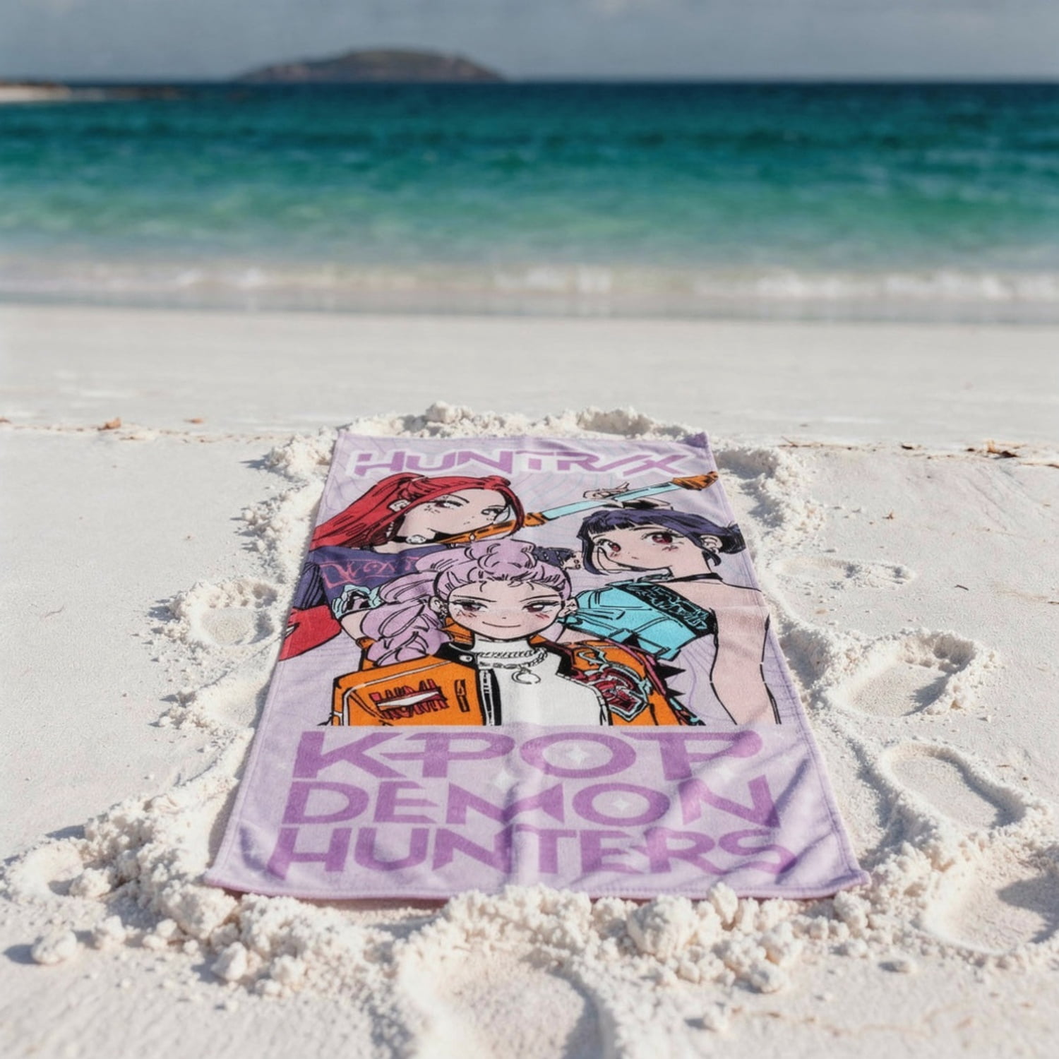 KPOP Demon Hunters Trio of Hunters Kids Beach Towel, Cotton, Purple, Netflix, 28" x 58"