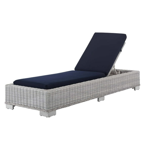 Lounge Chair Chaise, Sunbrella, Rattan, Wicker, Light Grey Gray Blue Navy, Modern Contemporary Urban Design, Outdoor Patio Balcony Cafe Bistro Garden Furniture Hotel Hospitality