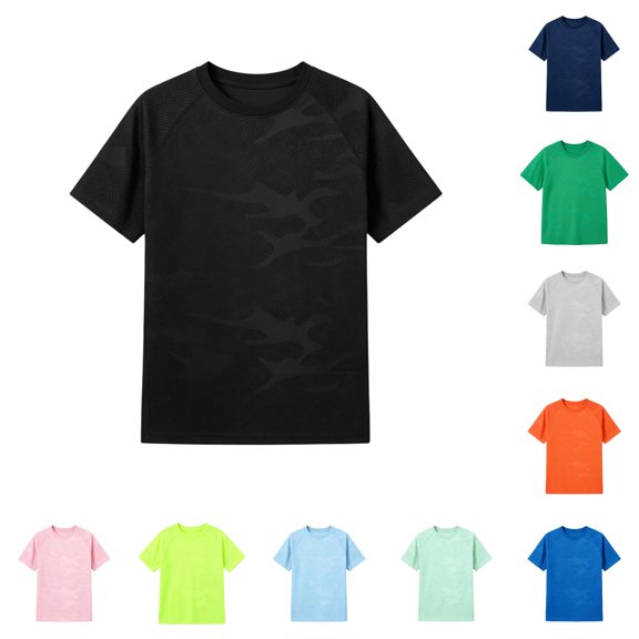 WERYOUNG Boys Athletic T Shirt Short Sleeve Crewneck Solid Color T-Shirts Youth Boys Breathable Tees For Everyday Play And Sports Comfortable Top 5-6 Years