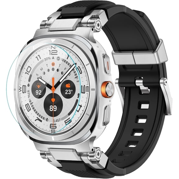 for Samsung Galaxy Watch Ultra (2024) Bands for Men, Stylish Strap with 316L Stainless Steel Lug for Galaxy Watch7 Ultra 47 mm, Accessories with Screen Protector - Titanium White/Black