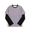 thumbnail image 6 of WDWYY Boys Striped Long Sleeve T Shirt Loose Fit Soft Stretchy Crew Neck Fake Two-Piece Casual Tee Orange 3-4Y, 6 of 8