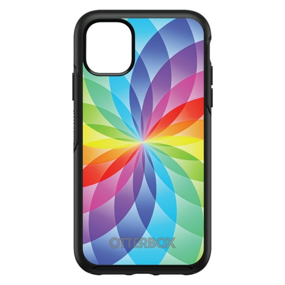 DistinctInk OtterBox Symmetry Custom Case for Apple iPhone 15 (6.1" Screen) - Rainbow Star Geometric - Tempered Glass Back