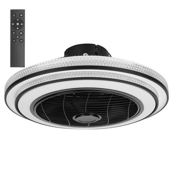 Fresh Fab Finds FFF-Black-GPCT3991 20.5in Ceiling Fan w/Light, 30W LED, 3-Fan Speed, Remote Control & Timer APP - Round Pendant Fan Lamp