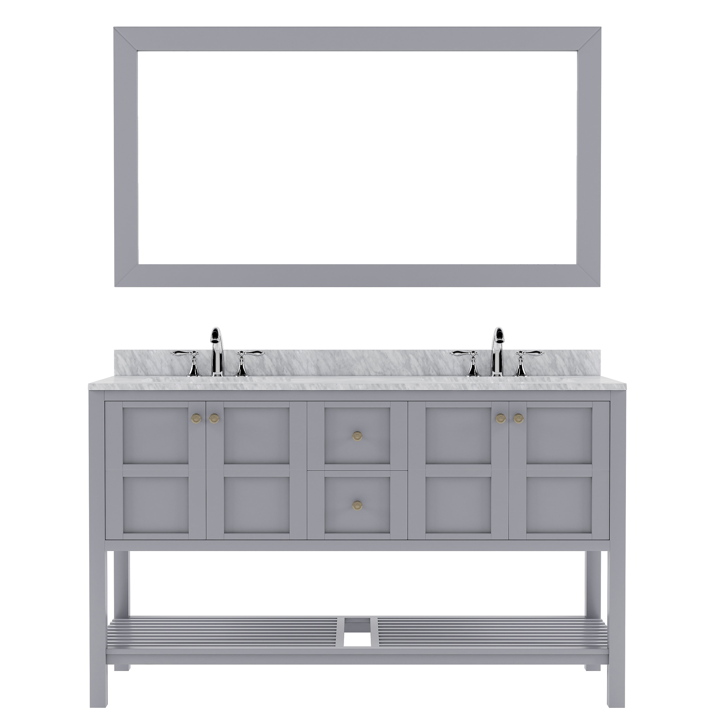 Winterfell 60" Double Bath Vanity in Gray with White Marble Top and