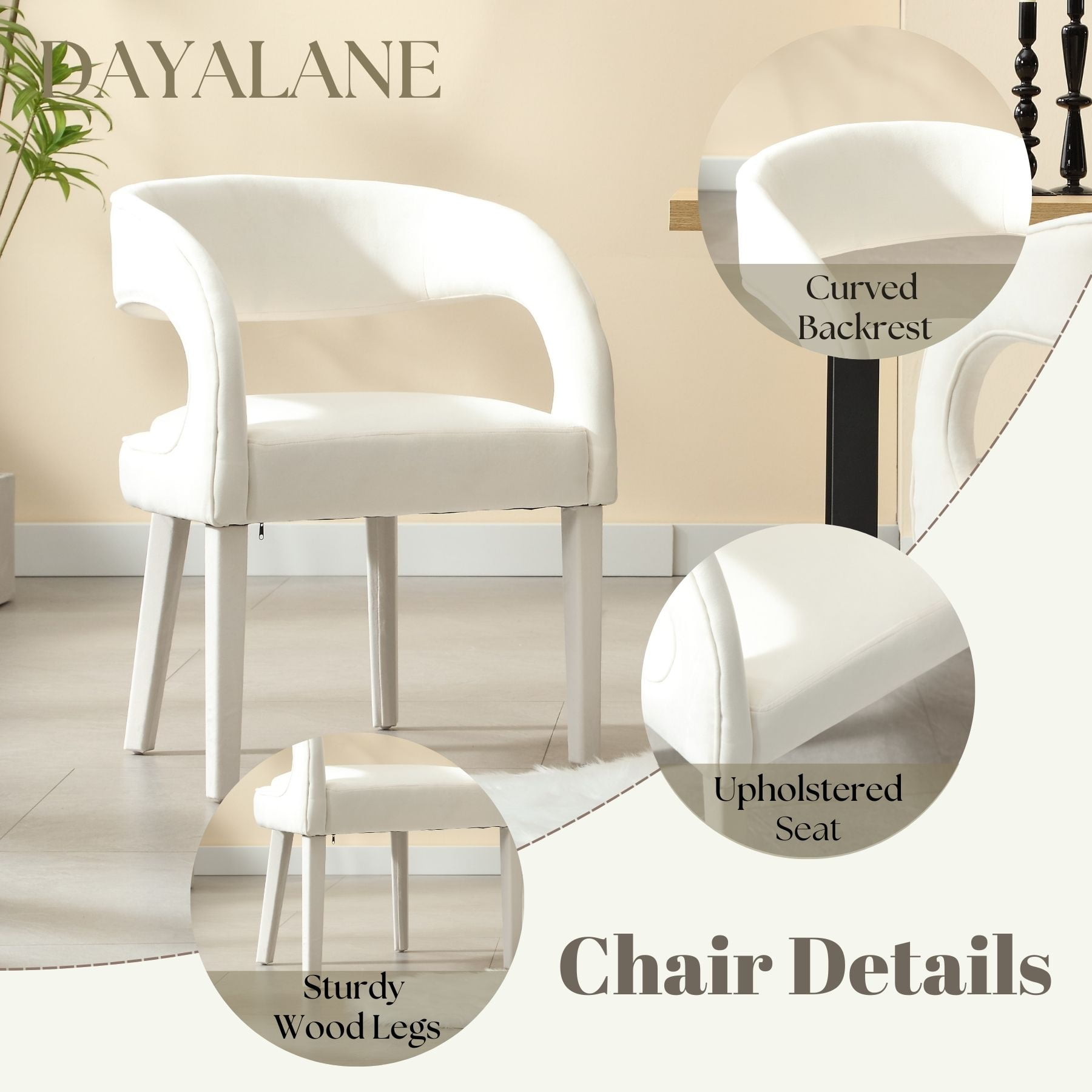 Dayalane Modern Upholstered Dining Chairs Set of 2, Velvet Barrel Accent Chairs with Open Back and Arms, Comfy Kitchen & Dining Room Chairs with Wood Legs for Living Room/Bedroom,Cream