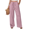 thumbnail image 2 of Gaukiv Womens Crinkle Pants Wide Leg Palazzo Bottoms Drawstring Waist Pink L, 2 of 6