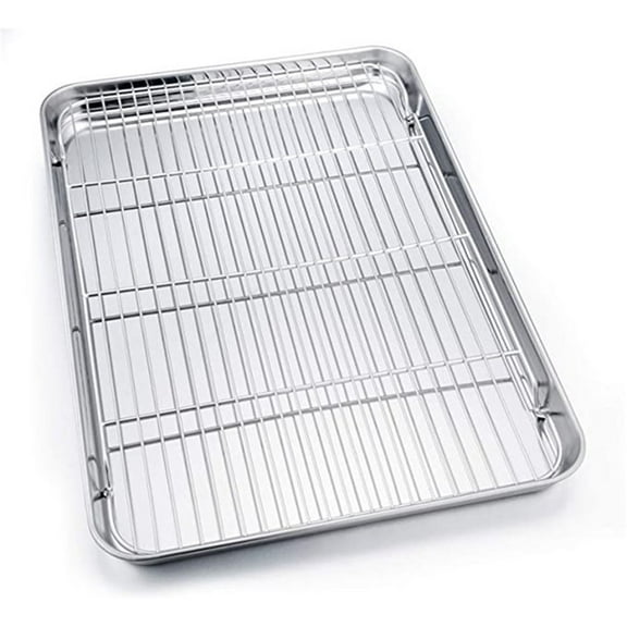 Happon 9 inch Baking Pan with Rack Set, Stainless Steel Oven Sheet Pan Tray with Cooling Rack for Cookies, Bacons, Meat, Dishwasher Safe - 2 Pack