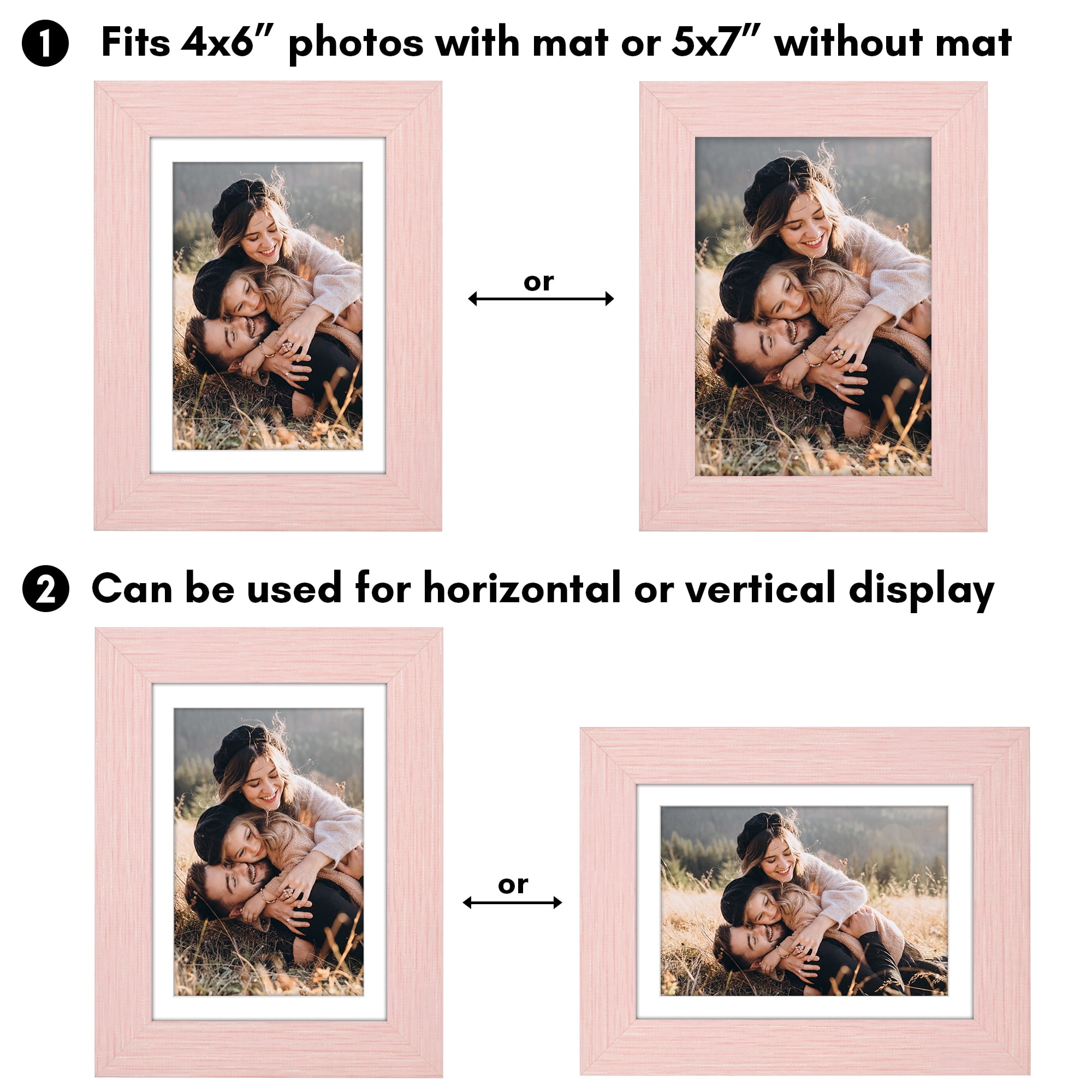 Americanflat 5x7 Picture Frame with Shatter-Resistant Glass Fits 4x6 Photos with Mat Hudson Distressed - Pink