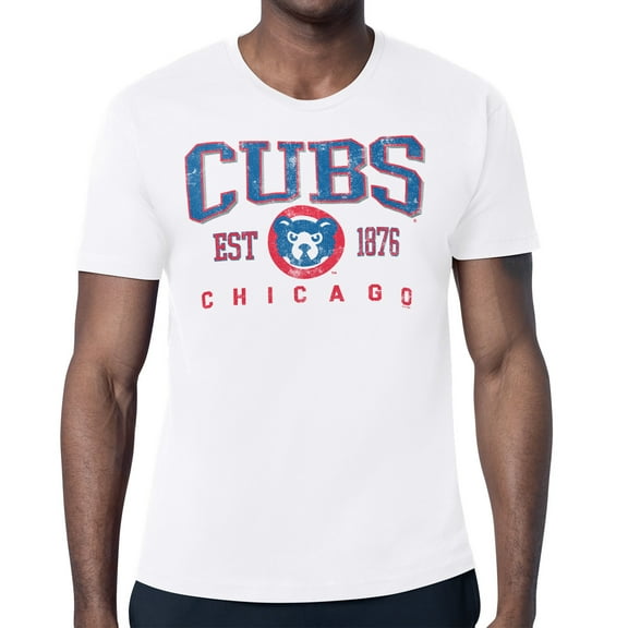 Men's Starter White Chicago Cubs Distressed Logo T-Shirt