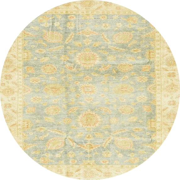 Ahgly Company Machine Washable Indoor Round Abstract Yellow Area Rugs, 3' Round