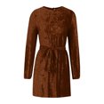 thumbnail image 5 of Lmnyox Women's Long Sleeve Velour Velvet Dress Ribbed Crew Neck Midi Dress Flowy Cocktail Party Dress Clubwear, 5 of 7