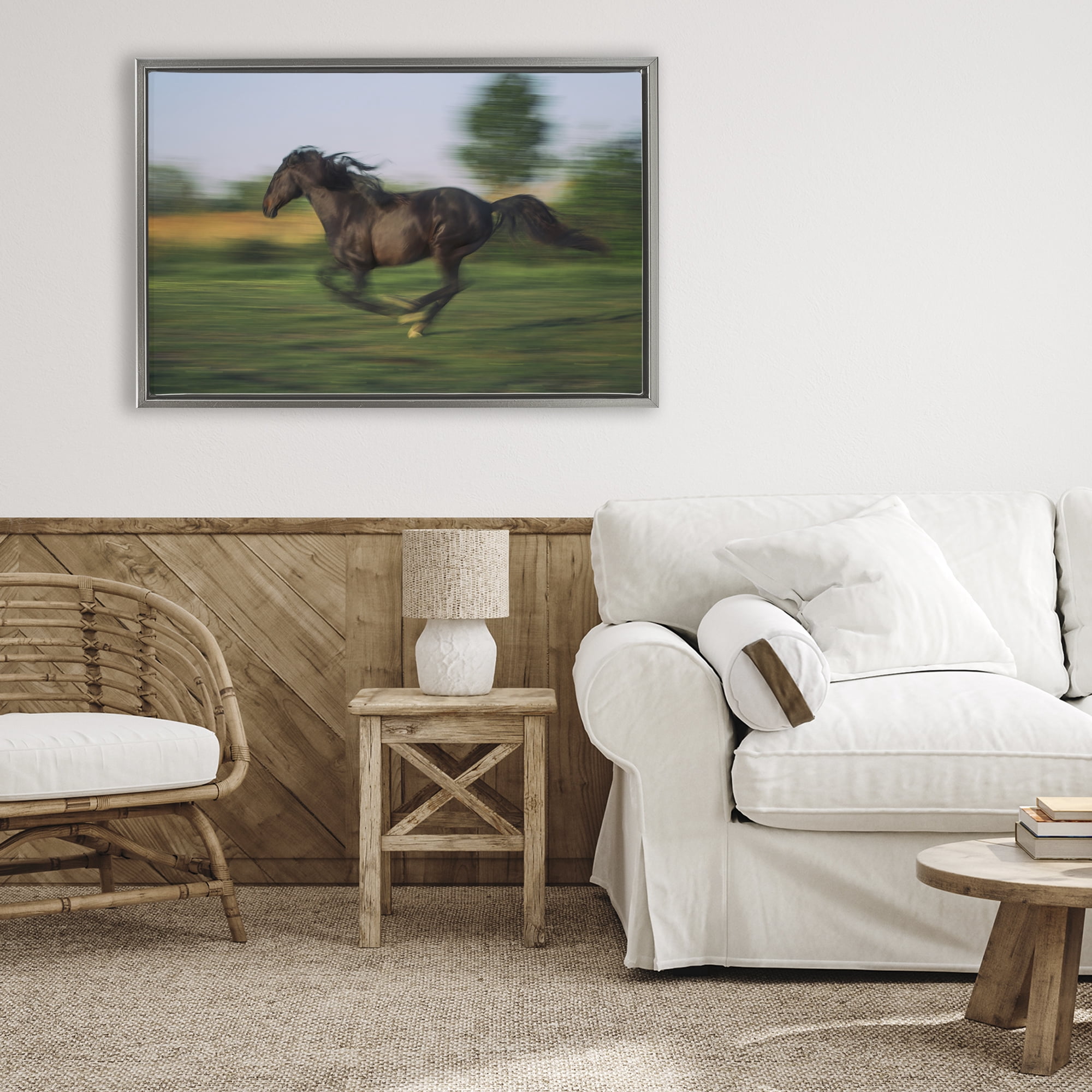 Stupell Industries Dashing Camargue Racehorse Gray Framed Floater Canvas Wall Art, design by Scott Stulberg