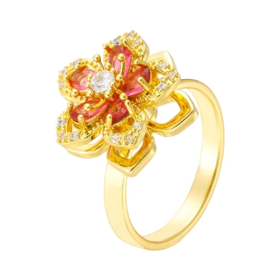 Anxiety Ring,Fidget Rings,Fidget Ring for Women Fidget Rings for Anxiety Open Adjustable Spining Ring Sun Anxiety Ring Cubic Zirconia Sunflower Ring Trendy Fashion Jewelry(Red Ring)