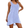 thumbnail image 2 of QUNYINEY Mini Womens Sundress Sleeveless Beach Cotton Blue Cover Up Vacation Casual Crew Neck Loose Fit Summer Dresses, 2 of 8