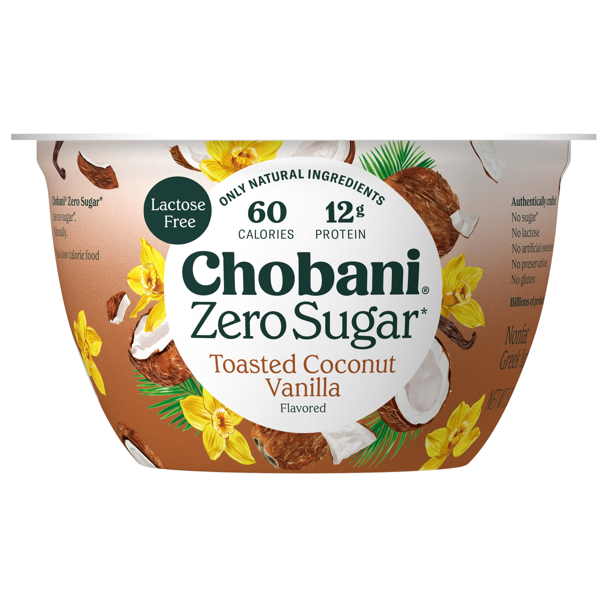 Chobani Zero Sugar Non-Fat Greek Yogurt Toasted Coconut Vanilla 5.3 oz Cup