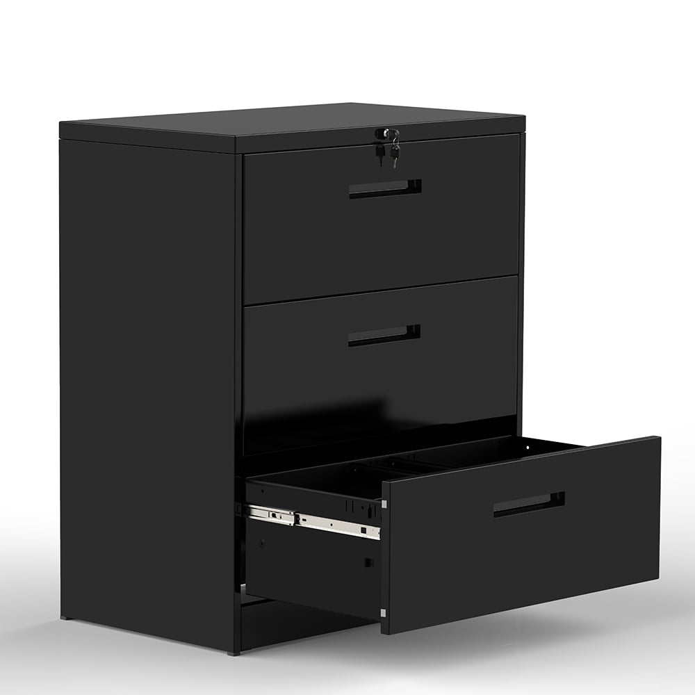 Kepooman 3-Drawer Lockable Lateral Metal File Cabinet for Home Office, 35.4" L x 17.7" W x 40.3"H, Black