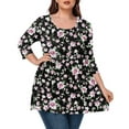 thumbnail image 3 of Women's Plus Size Round Neck Tunic Blouse 3/4 Sleeve Floral Loose T-Shirt 0X-5X, 3 of 5