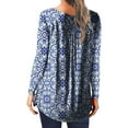 thumbnail image 3 of IROINNID Reduced Womens Long Sleeve V-Neck Shirts V- Lounge T-shirt Retro Printed Recreational Pullover Tops,Blue, 3 of 5