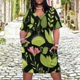 thumbnail image 2 of Dark Floral Seamless Pattern Vibrant Plants Summer Sundress for Curve Women Casual Pattern Plus Size V Neck Short Sleeve Loose Fit Oversize Dresses, 2 of 5