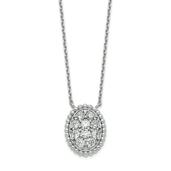 Primal Silver Sterling Silver Cubic Zirconia Oval 18-inch High Polished Necklace