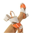 thumbnail image 4 of Comfortable Sandals for Women Oofos Womens Women's Fashion Casual Spring And Summer Comfortable Color Matching Square Toe Open Toe One-Line Buckle Thick Heel High Heel Sandals Orange, 4 of 5