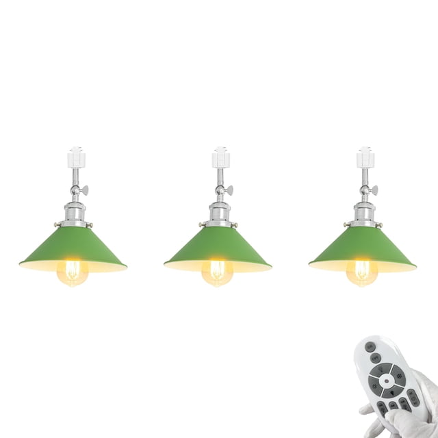 FSLiving Angle Réglable Pendule en H avec Base Argentée E26 & Abat-Jour en Métal Vert, Télécommande Lampe à Changement de Couleur Dimmable pour Maison Cuisine Ferme, Personnalisable - 3 Lumières
